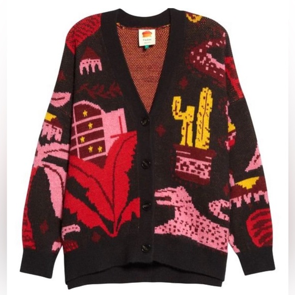 FARM Rio Sweaters - EUC Farm Rio RARE Black Tropical Magic Cardigan Size Small Retail $155